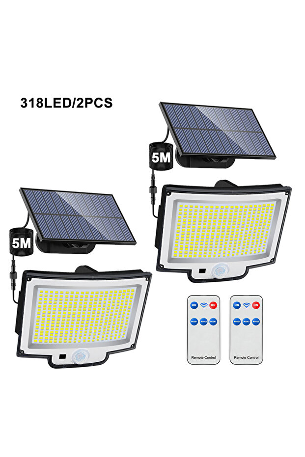 مصباح شمسي خارجي 318LED-2PCS 348LED مع مستشعر حركة مقاوم للماء 126/328LED عالي الطاقة