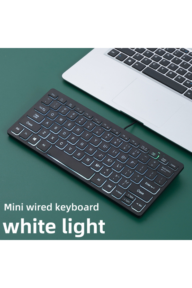 White light M70 Slim Keyboard Wired, APAYADO Mini Dazzling Color Keyboard, Character Translucent Key - 1