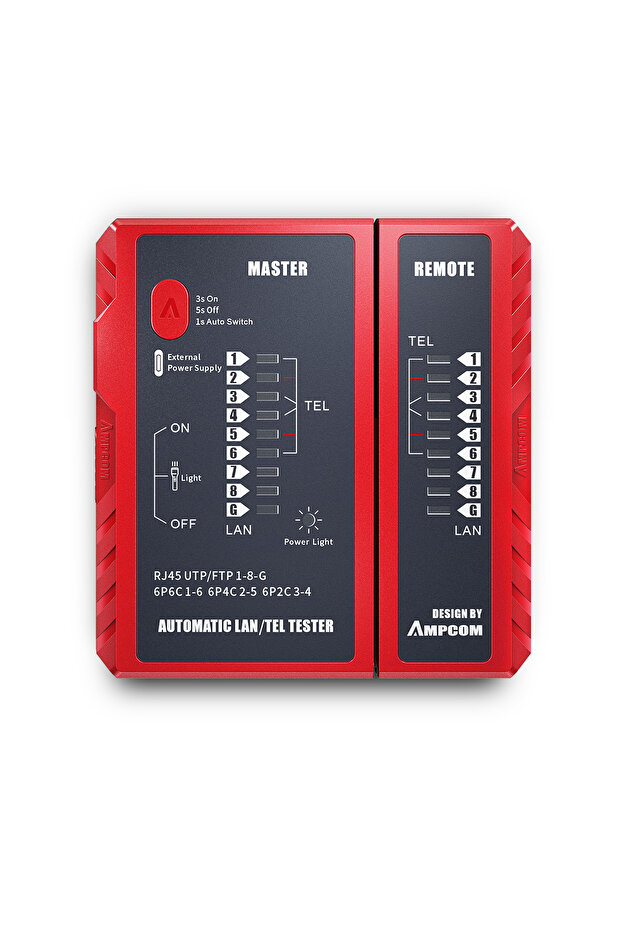 Red AMPCOM Network Cable Tester LAN Wire Tester Tool Networking Tool Ethernet Cable Repair For RJ45 - 1