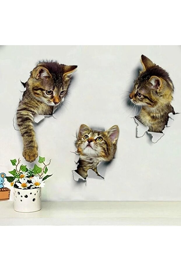 all-3pcs 3pcs 3D Cute Cat Self-adhesive Removable Wallpaper for Children's Living Room Bedroom Backg