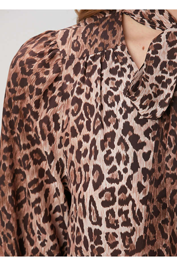 Moss Leopar Desenli İpek Bluz - 5