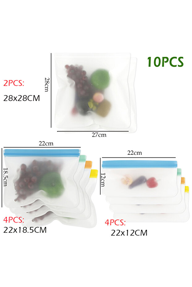 10Pcs Style 2 10Pcs Silicone Food Storage Bag Leakproof Reusable Stand Up Zip Shut Bag Cup Fresh Bag
