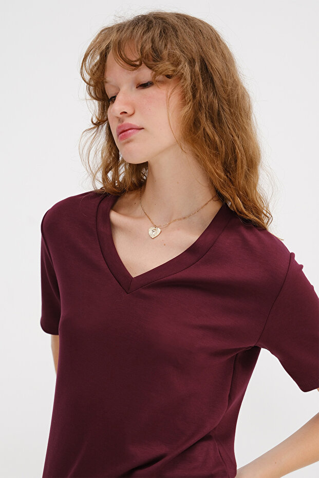 V Yaka Basic T-shirt P4380-D10 - 2