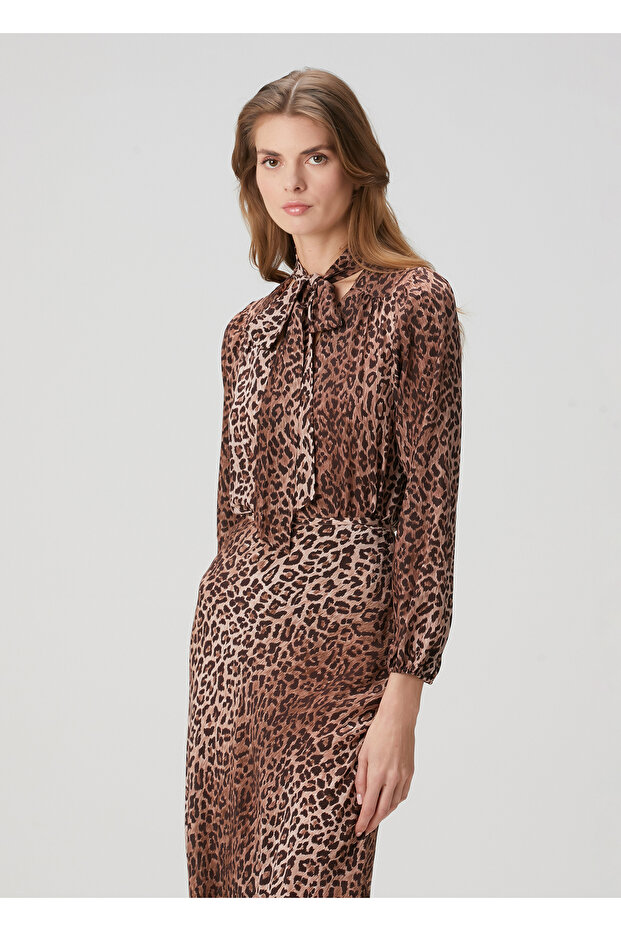 Moss Leopar Desenli İpek Bluz - 1
