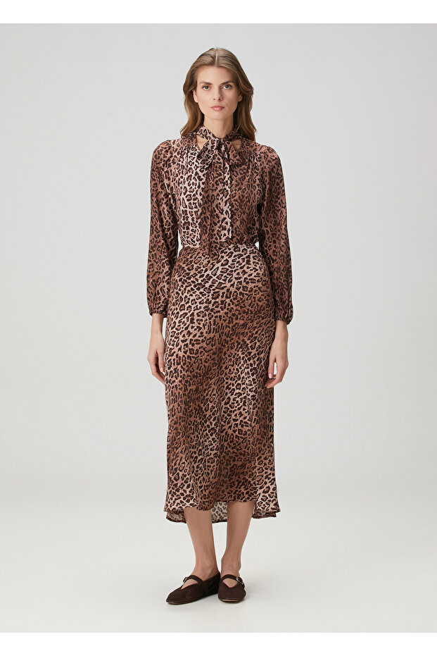 Moss Leopar Desenli İpek Bluz - 2