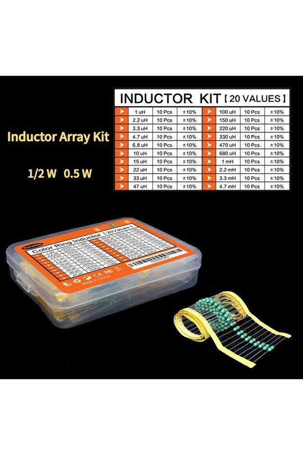 200PCS 1/2W Inductor Assortment Set 0.5W Color Ring Inductance 1UH to 4.7MH 20values x 10pcs Indu...
