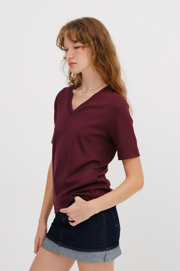 V Yaka Basic T-shirt P4380-D10 - 4
