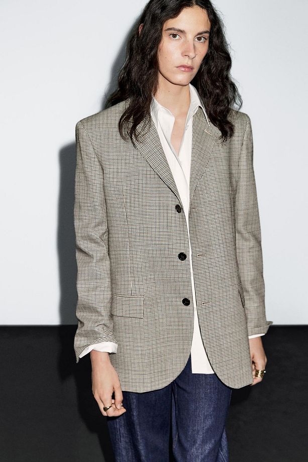 %100 yün kazayağı desenli blazer - 3