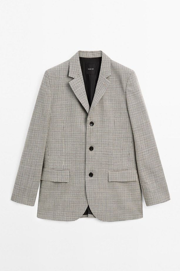 %100 yün kazayağı desenli blazer - 5