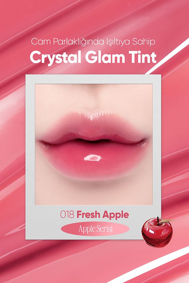 Yapışkanlık Hissi Vermeyen Yoğun Işıltılı Tint Crystal Glam Tint (18 Fresh Apple) Apple Series - 3