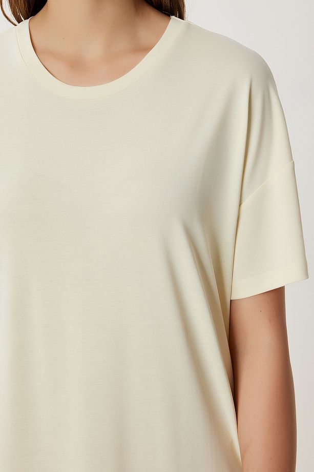 Oversize Basic Yazlık Örme Elbise LUB0082 SARI - 3