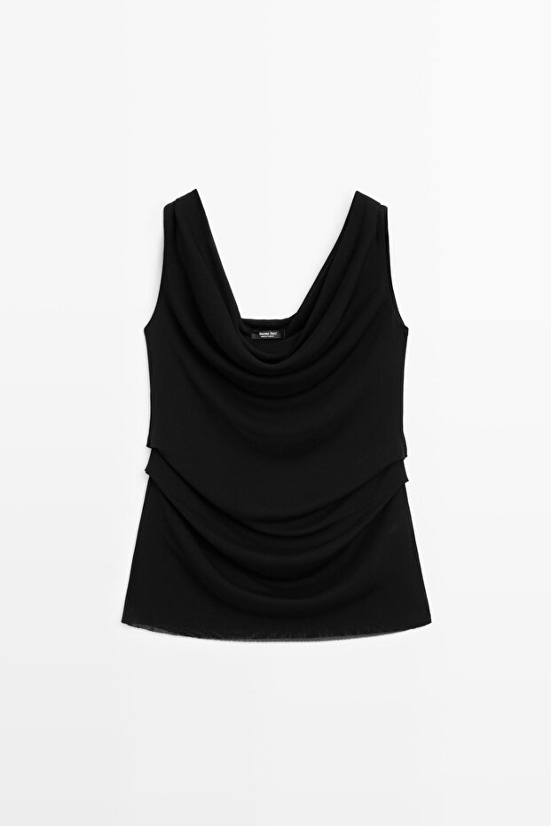 Dökümlü drape yaka top - 5