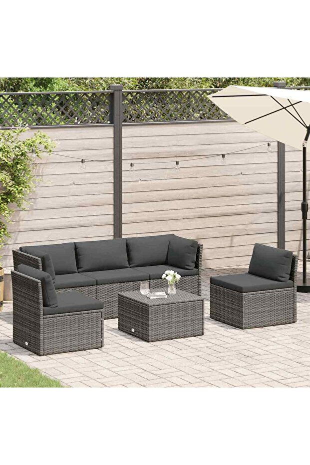 4 Piece Garden Lounge Set with Cushions Poly Rattan Grey
