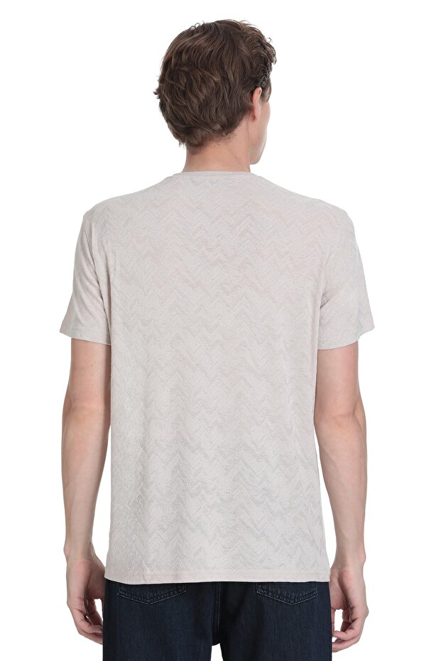 Ekru Regular Fit Bisiklet Yaka Tişört - 4