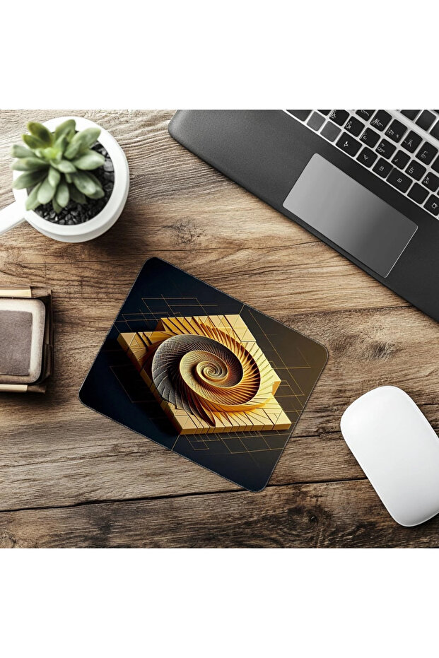 Minimalist Mousepad with Gold Spiral and Block - 19X23 cm 2 mm Rectangle Imported Printed Mouse Pad - 6