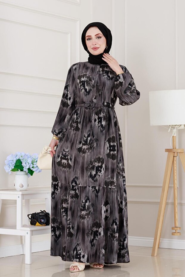 Hera Viscon Dress with Tunnel at the Waist-Anthracite