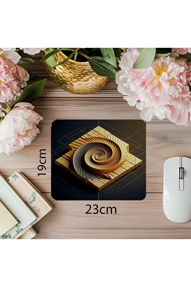 Minimalist Mousepad with Gold Spiral and Block - 19X23 cm 2 mm Rectangle Imported Printed Mouse Pad - 1
