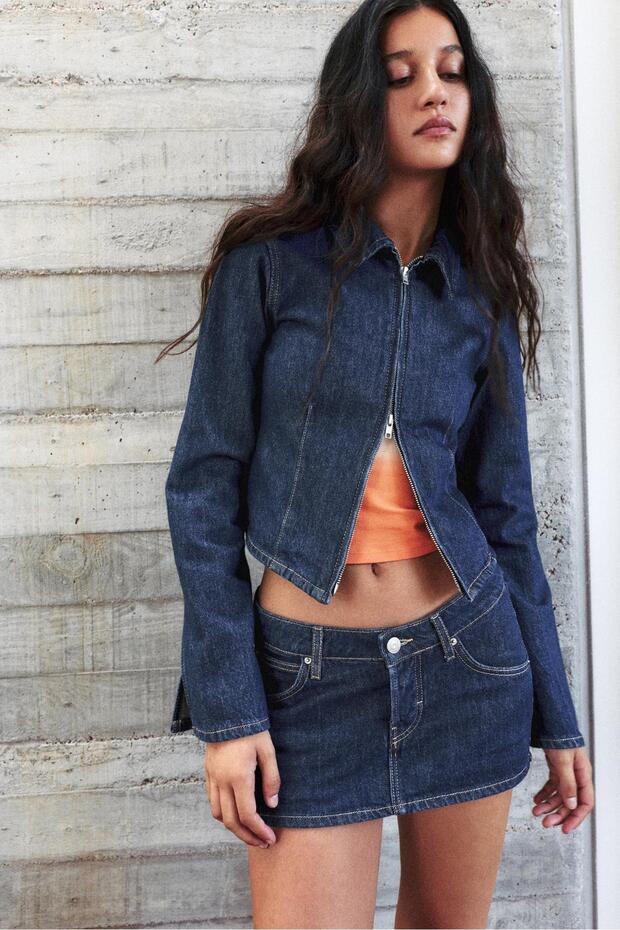 Fermuarlı denim gömlek - 1