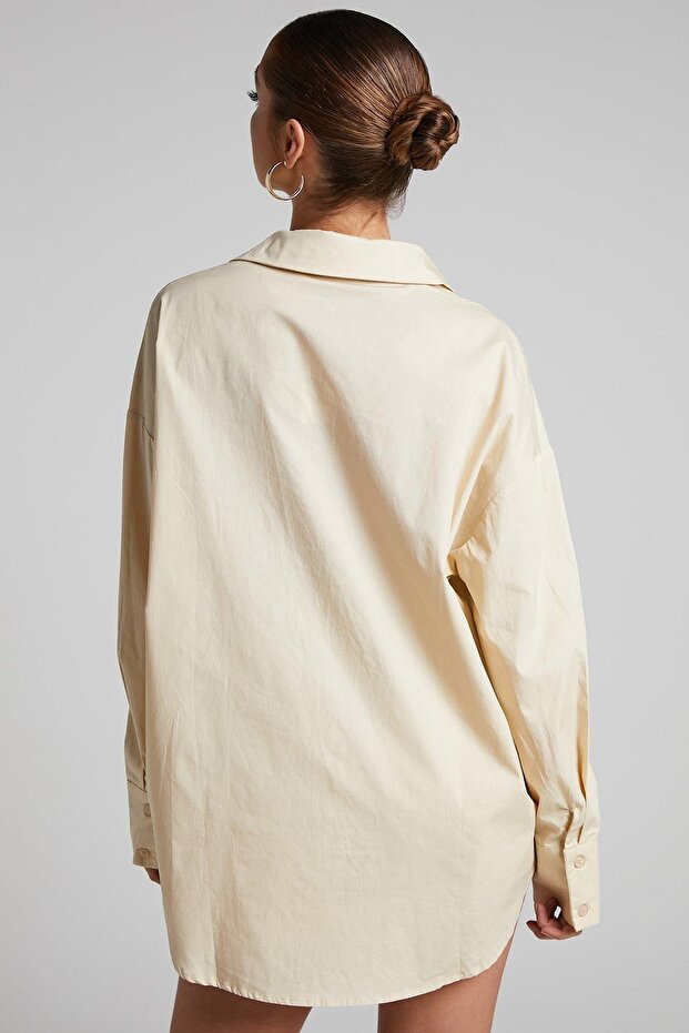 Bej Oversize Basic Kadın Gömlek SH268 - 5