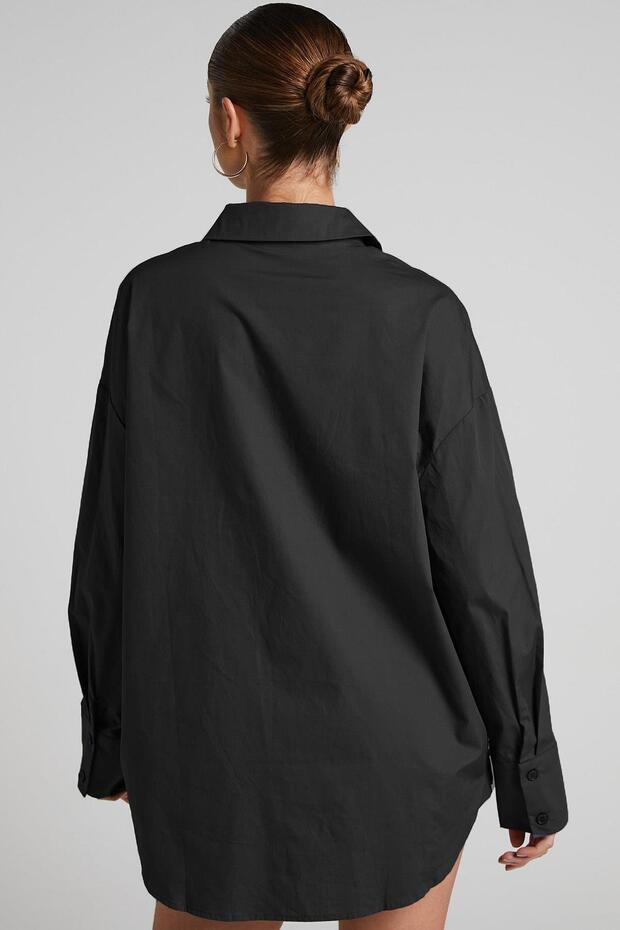 Siyah Oversize Basic Kadın Gömlek SH268 - 3