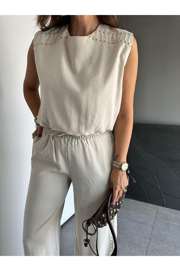 Taş Pantolon Ve Bluzlu Zımbalı Takım - 8