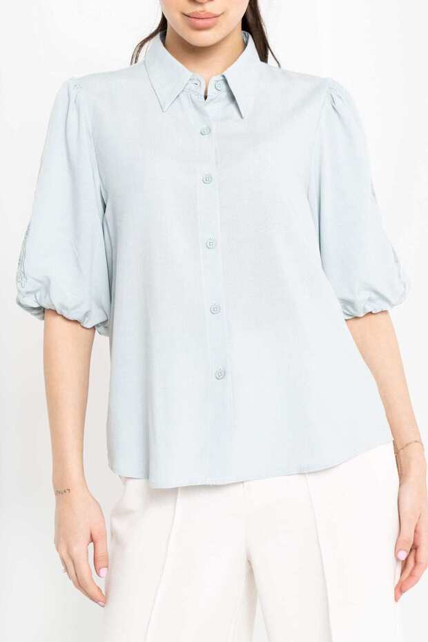 Short Sleeve Button-Front Blouse - 1