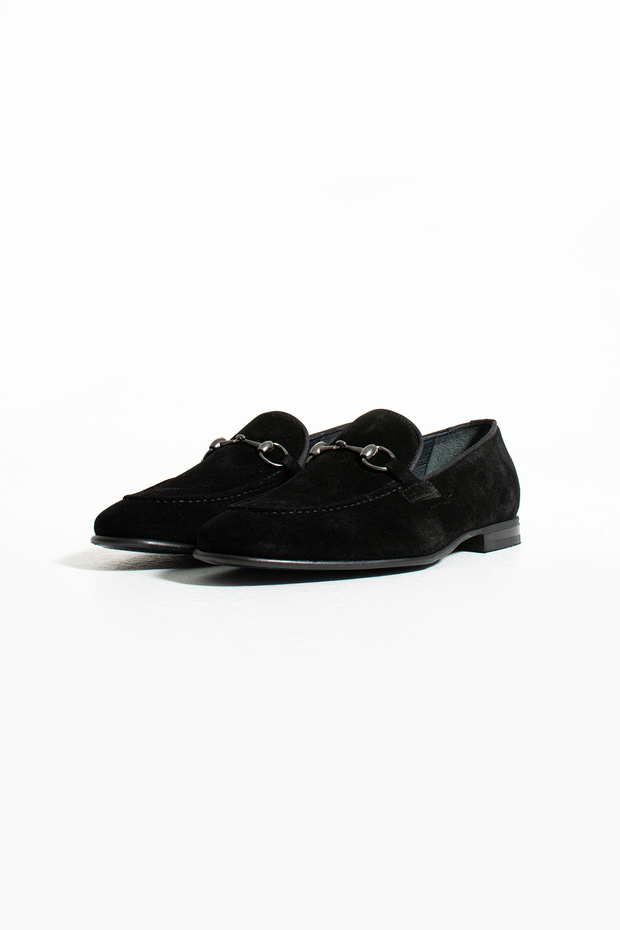 Neolit Suede Leather Loafer Shoes with Sole Buckle Detail
