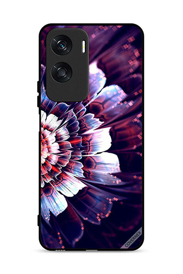 غطاء حماية لهاتف Honor X50i 5G مزين بزهرة كبيرة عاكسة على الجانب الأيسر