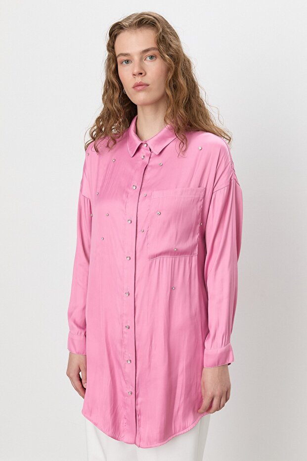 Parlak Taş Detaylı Tunik Pembe - 1