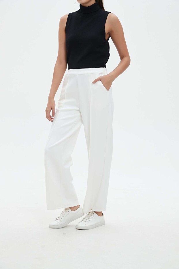 بنطال طويل سادة واسع الساقين - 1