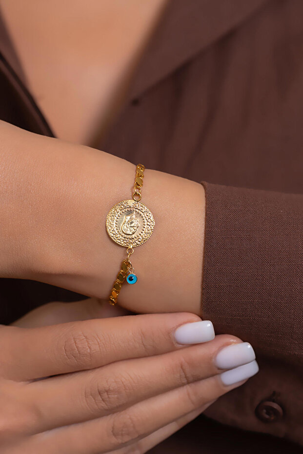 14 Ayar Altın Baskı Çeyrek Pullu Bileklik - 3