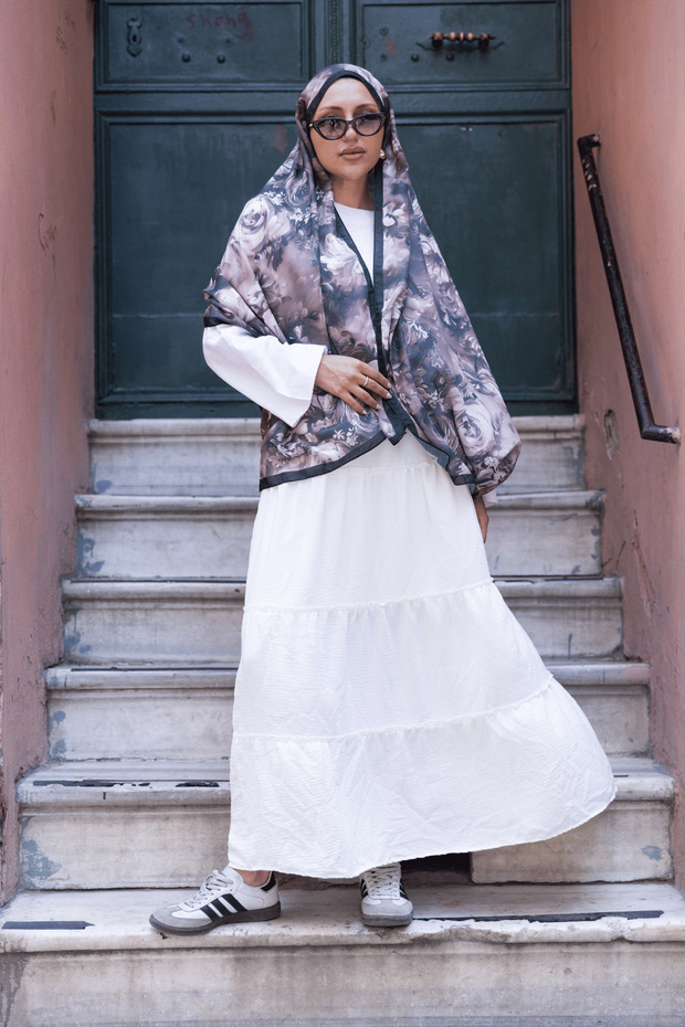 Mystic Bloom Desen Pamuk İpek Şal - 8