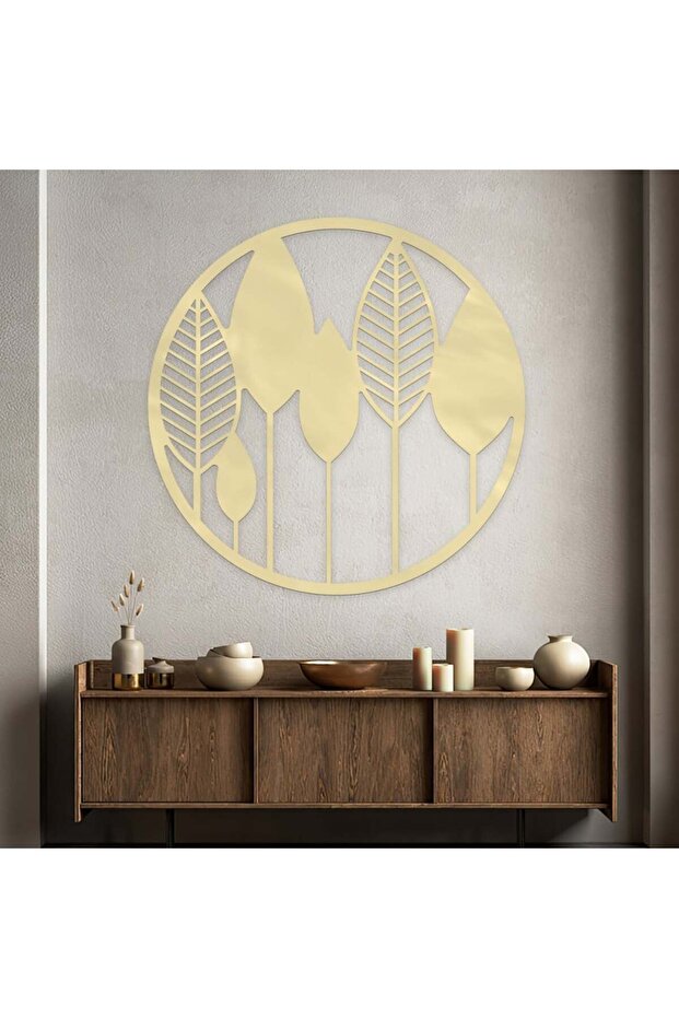 لوحة اكريلك ذهبي بتصميم اوراق - 1