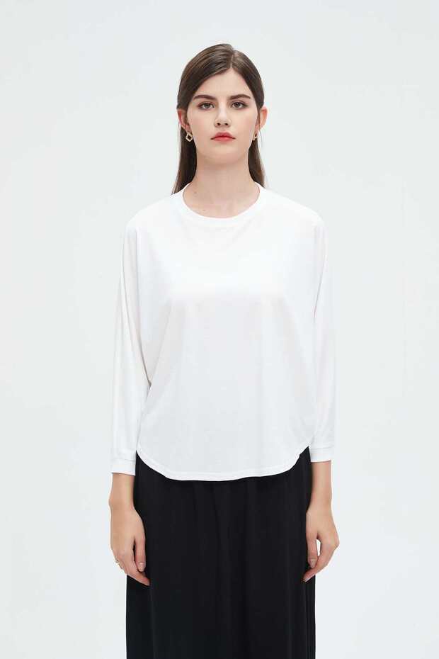 Solid Oversized 3/4 Sleeve Blouse - 1