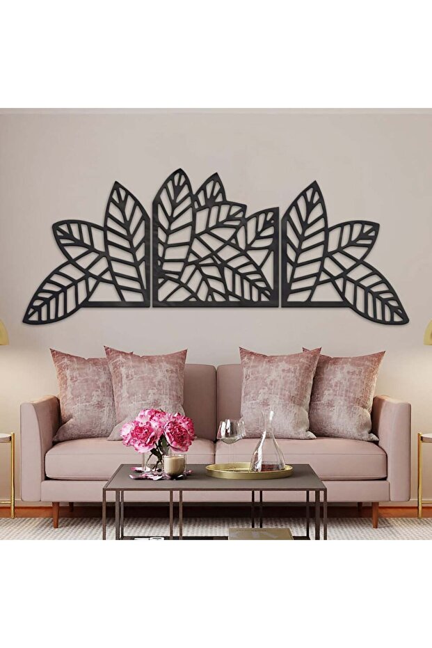 منحوتة اكريلك اسود بنقشة أوراق الشجر - 1