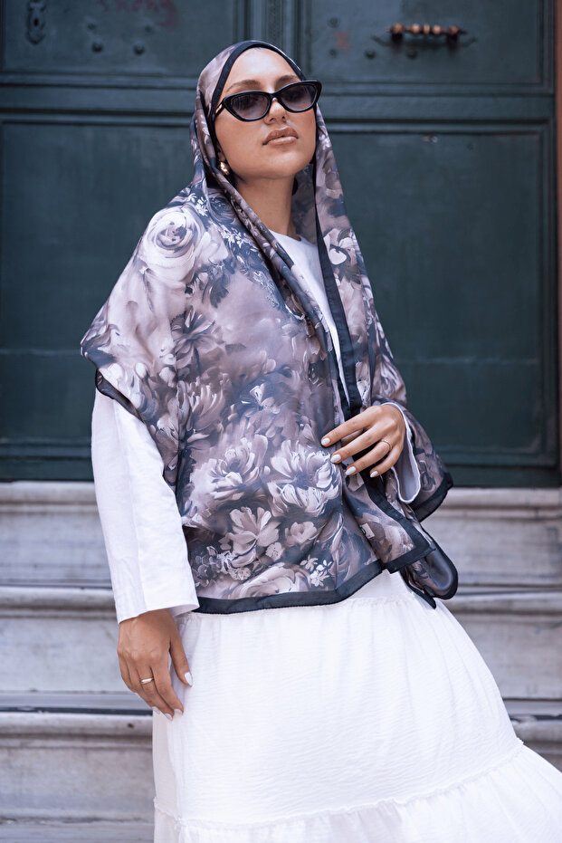 Mystic Bloom Desen Pamuk İpek Şal - 5