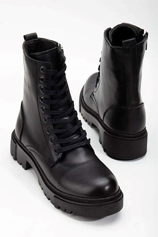 Alayna fekete matt bőr szőrme csúszásmentes talpú női csizma - 5