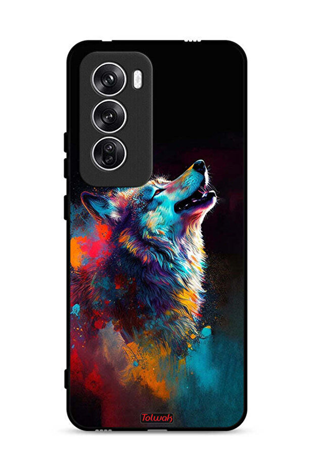 غطاء حماية لهاتف Oppo Reno12 5G برسومات الذئب الملونة