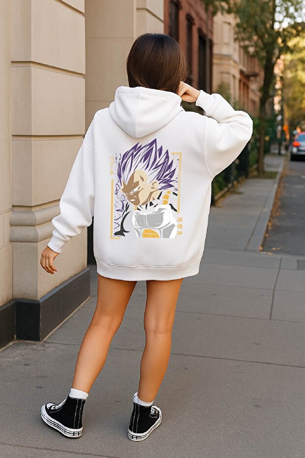 Lenithra Dragon Ball Vegeta Anime Back Printed Unisex Oversize White Hoodie