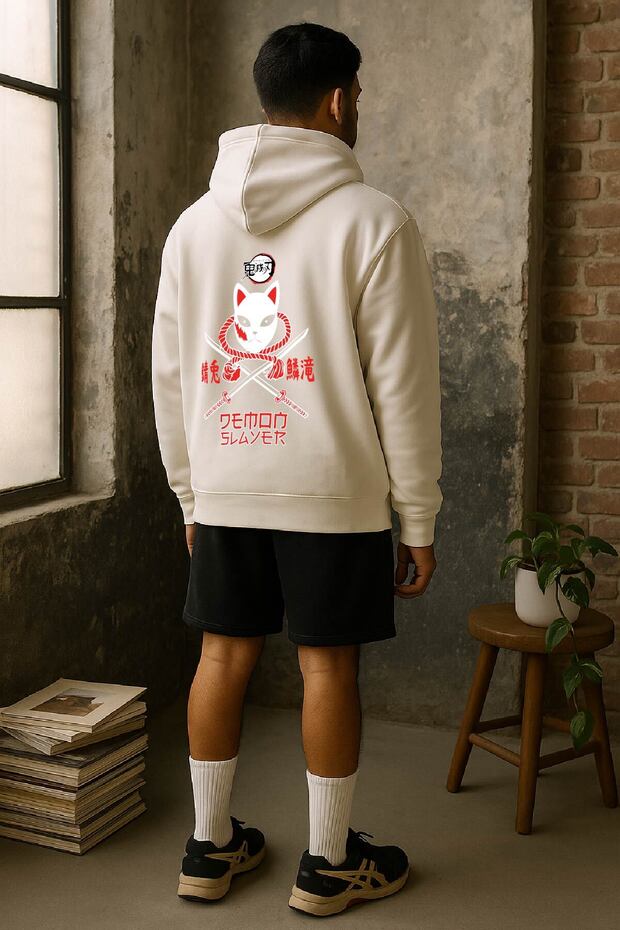 Lenithra Demon Slayer Anime Back Printed Unisex Oversize White Hoodie