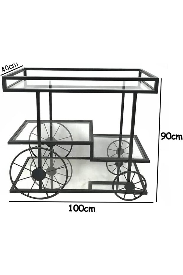 FFD Elegant Metal Food Serving Trolley – 1.3cm Metal Frame Trolly Kitchen Storage 100x40x90cm