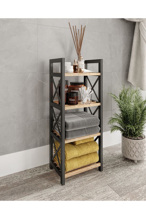 MİNİ Dekoratif Banyo Rafı Havluluk Peçetelik 4 KATLI - 1