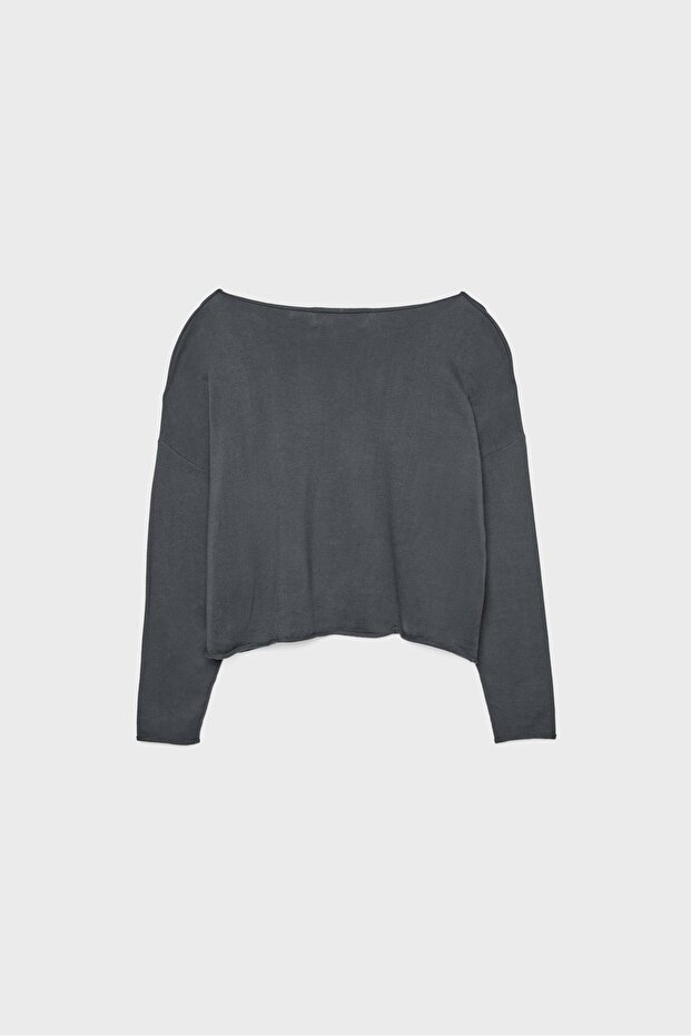 Geniş Yaka Crop Sweatshirt - 7