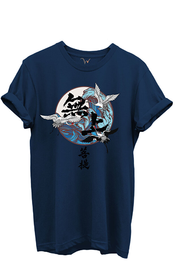 Crane Birds and Wave Pattern in Japanese Art Style 100% Cotton Regular Fit Unisex T-Shirt