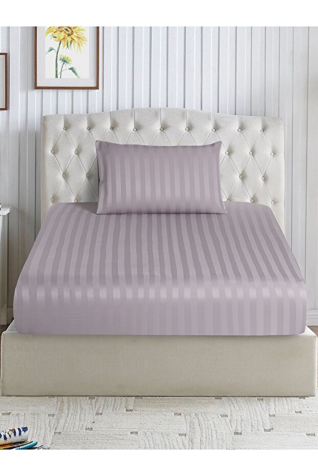 Striped Fitted Sheet Set 120x200 cm Twin – 1 Fitted Sheet + 1 Pillowcases, 30cm Deep