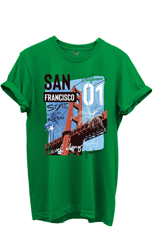 San Francisco California Written Golden Gate Bridge Printed 100% Cotton Regular Fit Unisex T-Shirt