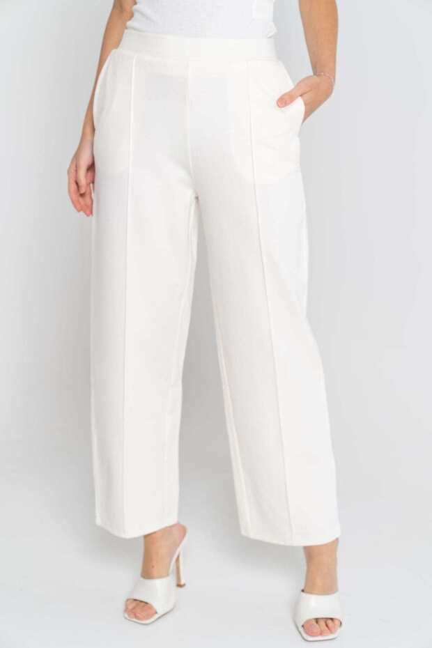 بنطال طويل سادة مع جيوب أمامية - 1