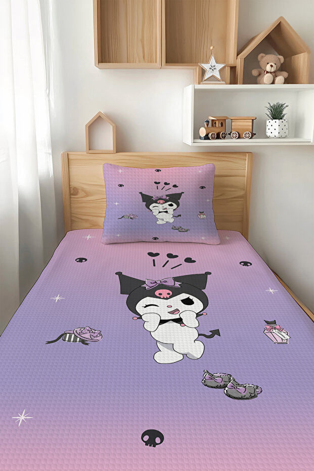 Kuromi Patterned Single Children's Pique Set Tlap-325