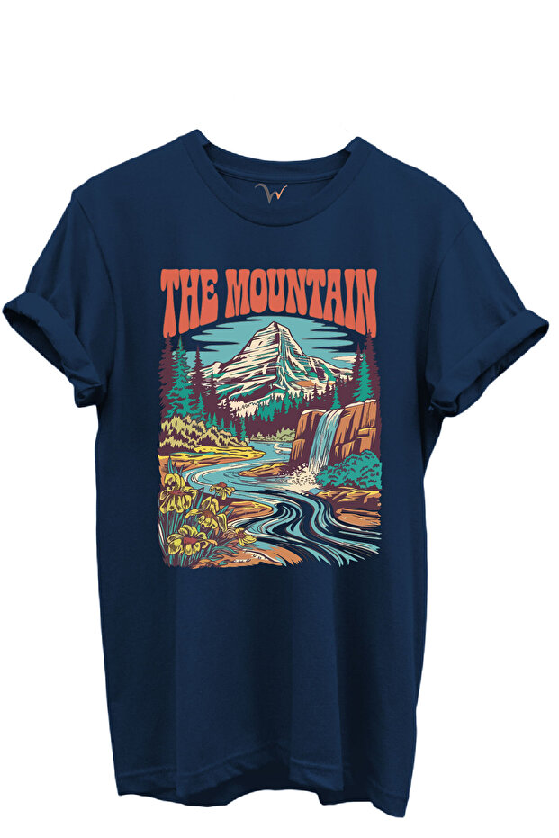 The Mountain Written Mountain Landscape and Waterfall Printed 100% Cotton Regular Fit Unisex T-Shirt