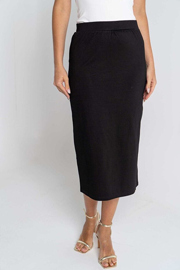 Solid Midi Skirt - 1